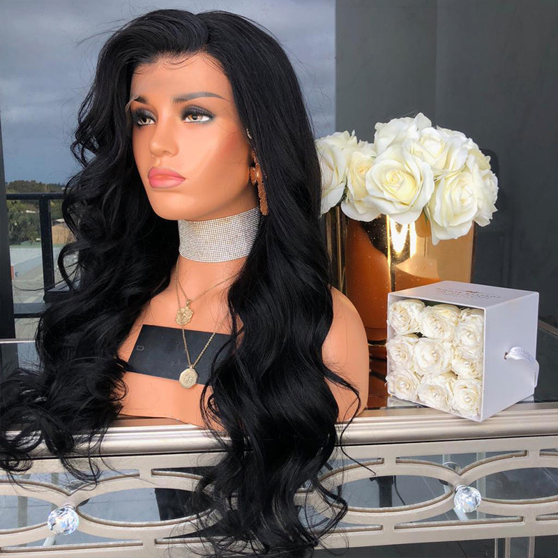 Hair Body Wave Lace Front Wigs for Women Black Color Synthetic Hair Glueless Lace Wigs with Natural Hairline