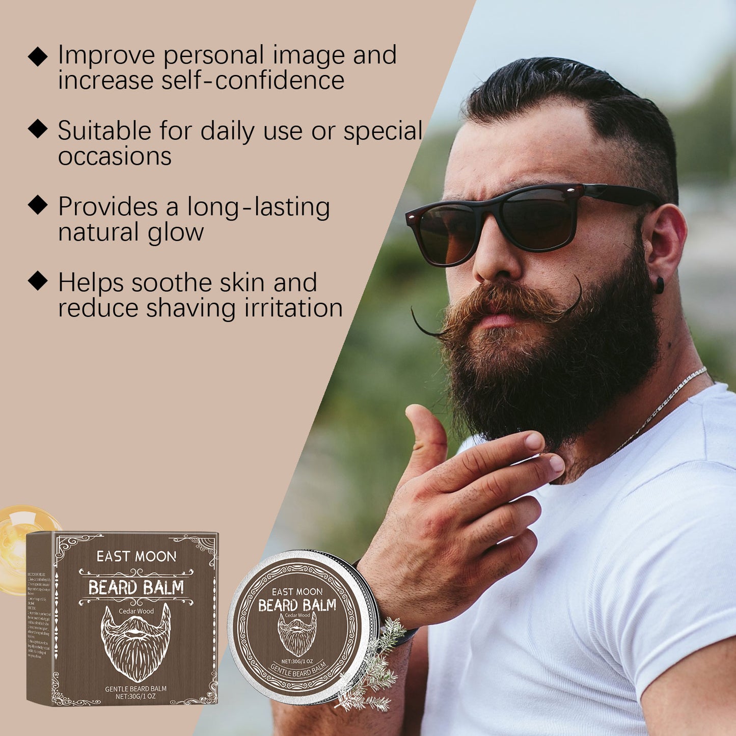 East Moon Cedar Wood Beard Care Wax Men's Beard Cedar Wood Care Cream Nourishes And Strengthens Beard